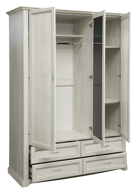 Шкаф для одежды 32.02 Сохо (3-х дв.) с зеркалом New бетон пайн белый/профиль бетон пайн белый патина/ДВПО белый/зеркало